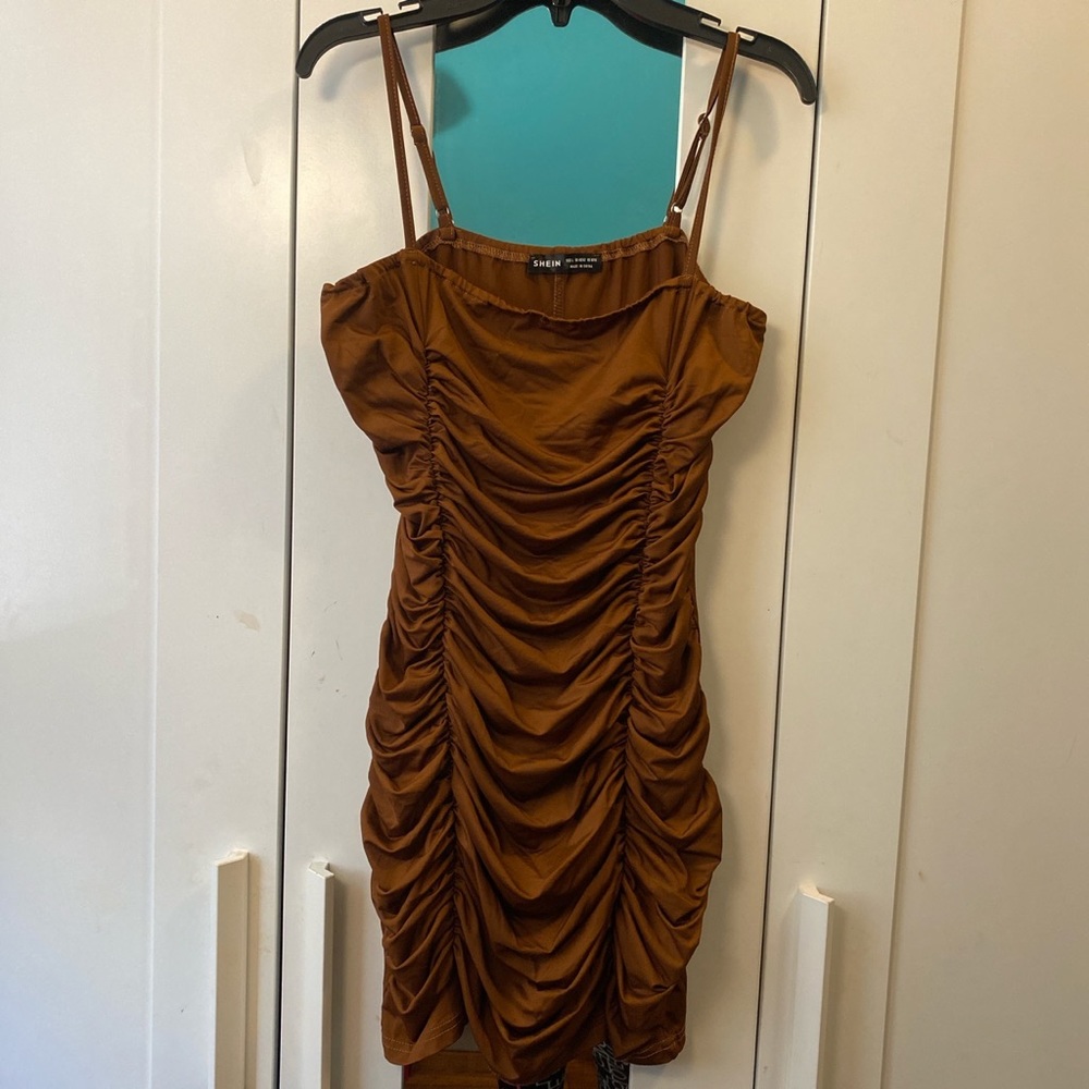 Brown rutched shein dress brand new
